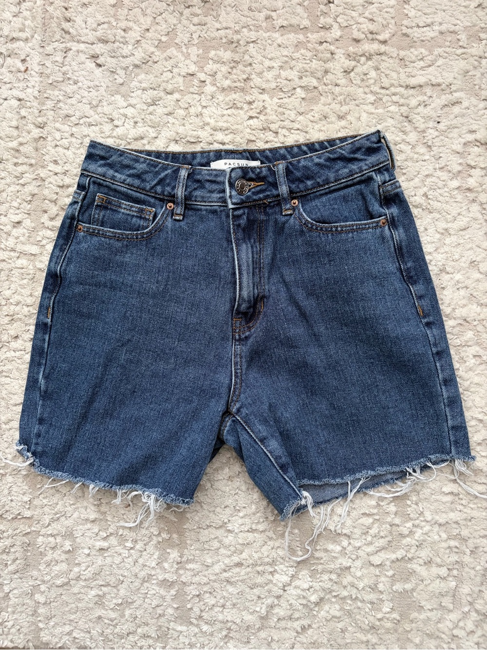 PacSun “Mom Jean” Women’s Dark Blue Denim Cutoff Shorts 25
